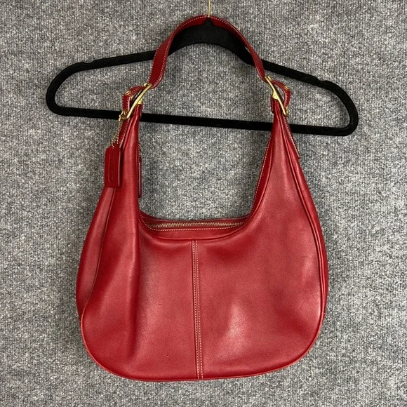 Vintage Coach 9591 Red Leather Hobo Shoulder Bag Purse Gold Hardware - Picture 1 of 10